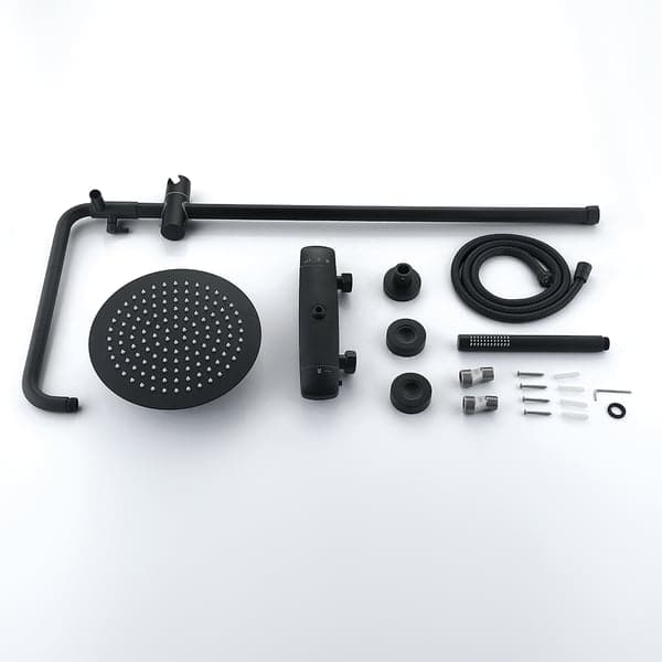 Contemporary Shower System Thermostatic Matte Black Solid Brass Rainfall Shower Head