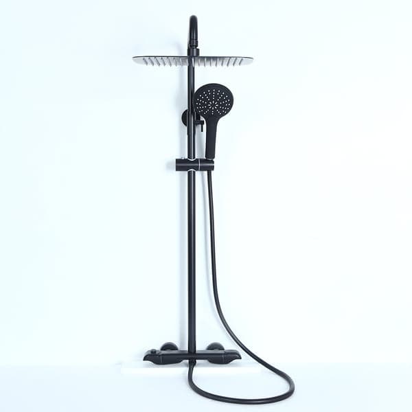 Contemporary Shower System Thermostatic Matte Black Solid Brass Rainfall Shower Head