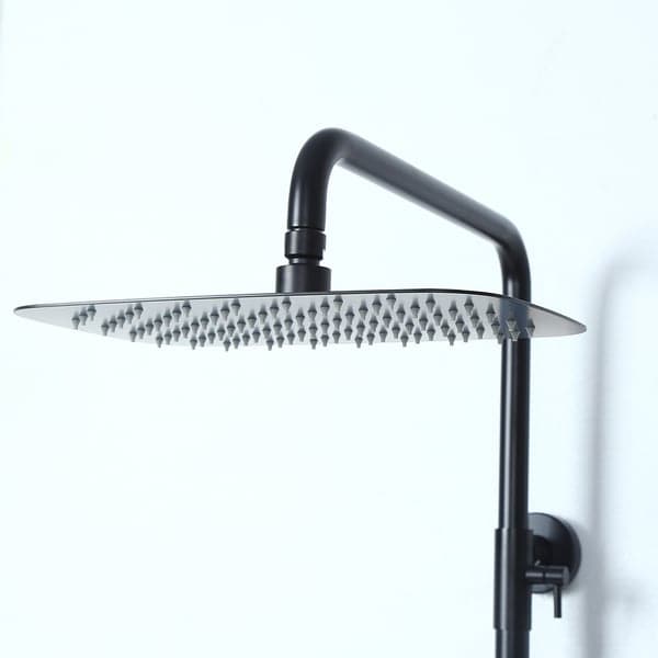 Contemporary Shower System Thermostatic Matte Black Solid Brass Rainfall Shower Head