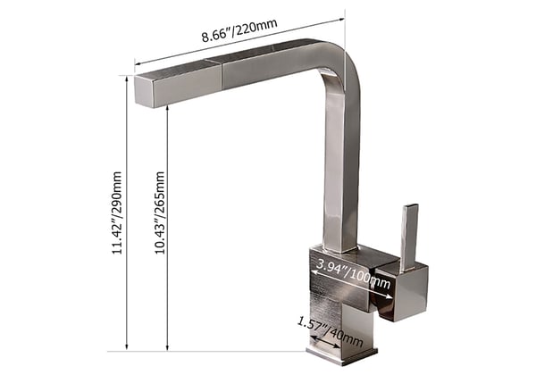 Robinet de cuisine contemporain à poignée unique en laiton extractible carré en nickel brossé