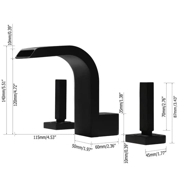 Contemporary Widespread Waterfall Spout Deck Mounted Bathroom Sink Faucet Double Handle