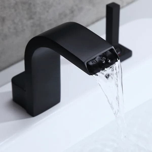 Contemporary Widespread Waterfall Spout Deck Mounted Bathroom Sink Faucet Double Handle