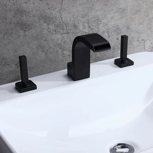 Contemporary Widespread Waterfall Spout Deck Mounted Bathroom Sink Faucet Double Handle