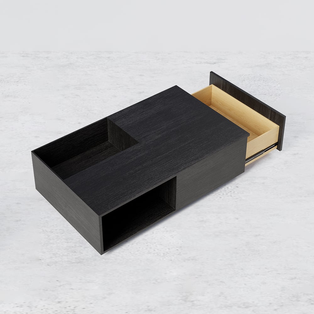 Rectangular Wood Coffee Table with Drawer & Removable Tray top Black & Walnut