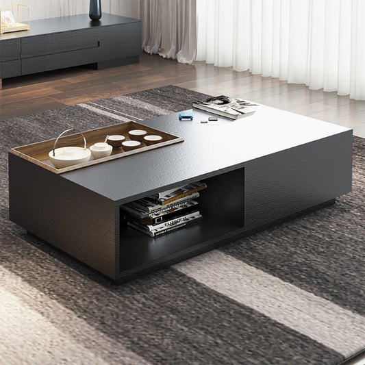 Rectangular Wood Coffee Table with Drawer & Removable Tray top Black & Walnut