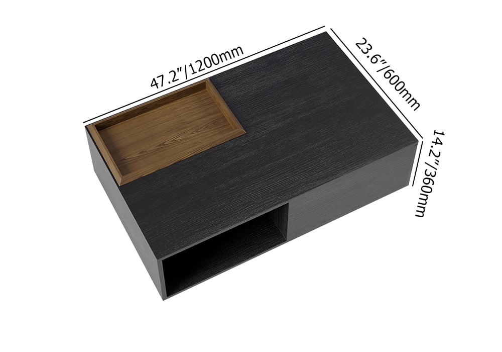 Rectangular Wood Coffee Table with Drawer & Removable Tray top Black & Walnut