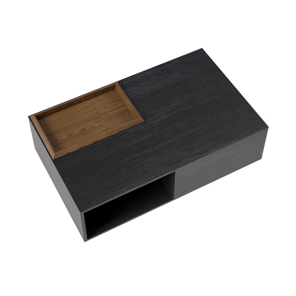 Rectangular Wood Coffee Table with Drawer & Removable Tray top Black & Walnut