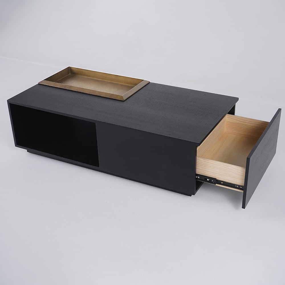 Rectangular Wood Coffee Table with Drawer & Removable Tray top Black & Walnut