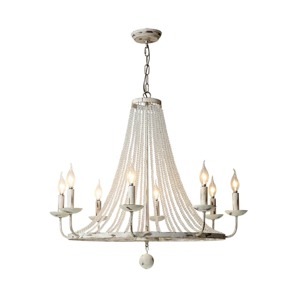 Crylite French Country Candle-Shaped 6-Light Crystal Bead Strands Metal Wheel Chandelier#6-Light
