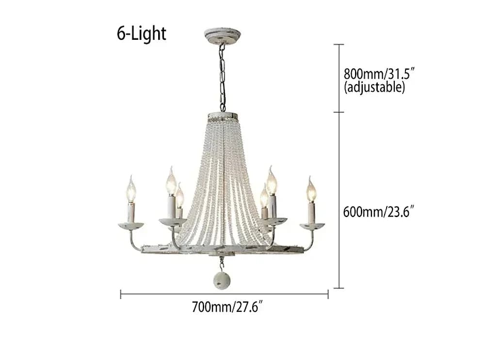 Crylite French Country Candle-Shaped 6-Light Crystal Bead Strands Metal Wheel Chandelier#6-Light