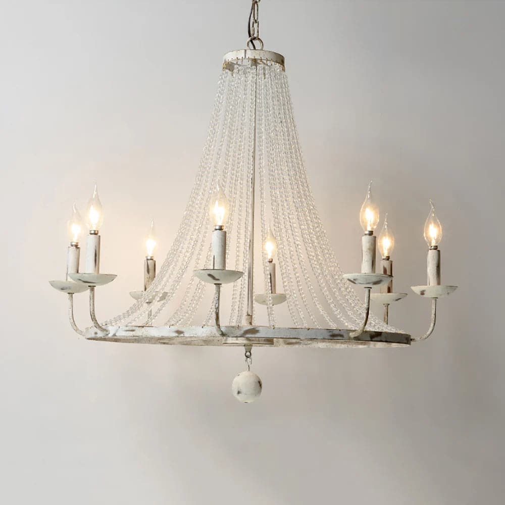 Crylite French Country Candle-Shaped 6-Light Crystal Bead Strands Metal Wheel Chandelier#8-Light