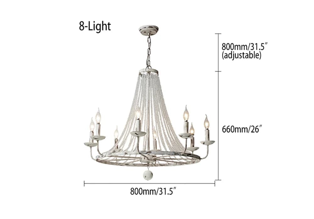 Crylite French Country Candle-Shaped 6-Light Crystal Bead Strands Metal Wheel Chandelier#8-Light