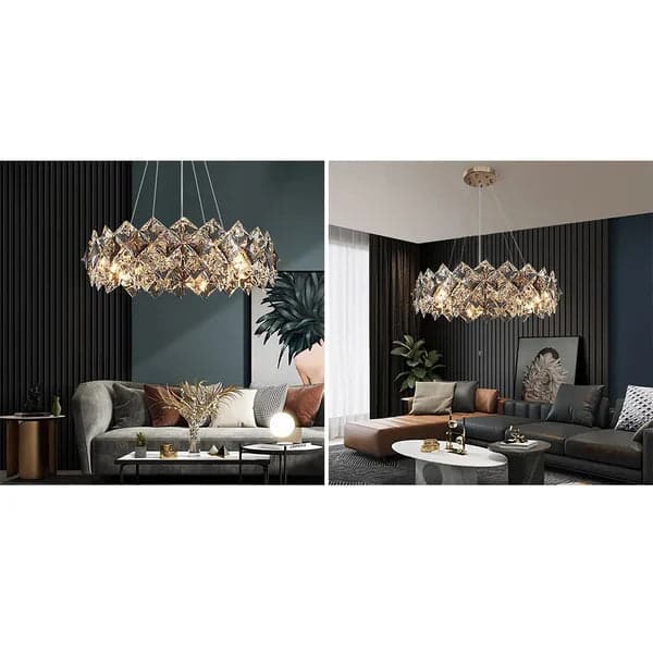 Crystal Modern 8-Light Tiered Crystal Chandelier with Adjustable Cables