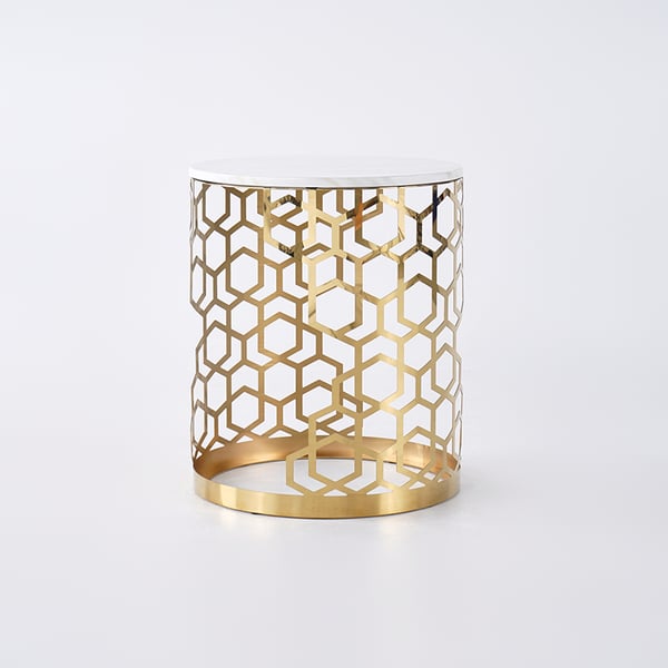 Gold Glam Round End Table with Marble Top Side Table