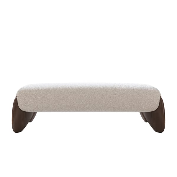 Curva Modern White Boucle Bedroom Bench Upholstered Long Bench with Wood Legs