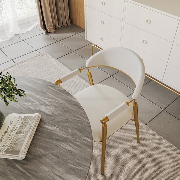 Chaise de salle à manger en cuir PU blanc avec accoudoirs Curvice (ensemble de 2) à dossier incurvé en acier inoxydable