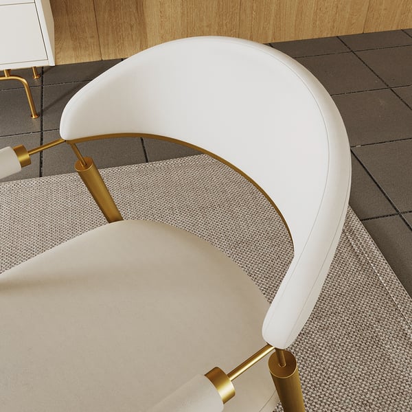 Curvice White PU Leather Dining Chair with Arm (Set of 2) Curved Back Stainless Steel