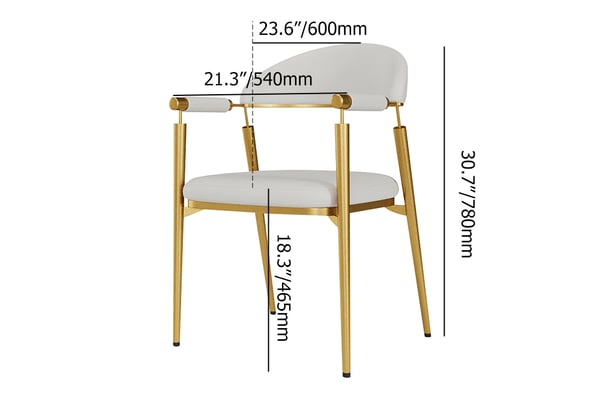 Chaise de salle à manger en cuir PU blanc avec accoudoirs Curvice (ensemble de 2) à dossier incurvé en acier inoxydable