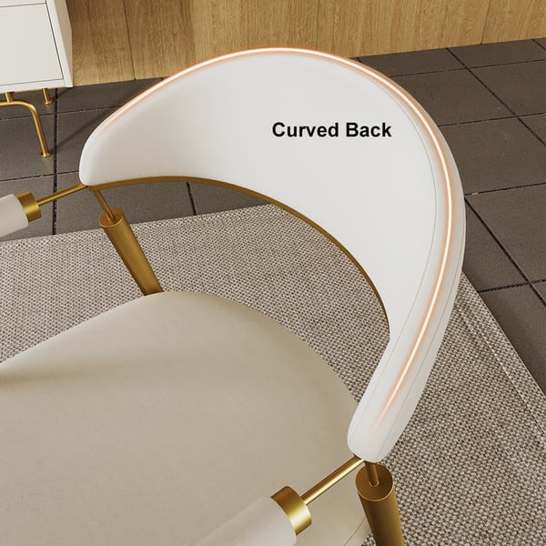 Chaise de salle à manger en cuir PU blanc avec accoudoirs Curvice (ensemble de 2) à dossier incurvé en acier inoxydable