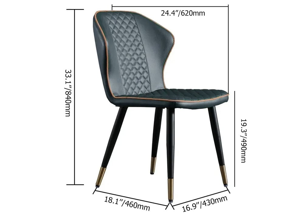 Dark Green Modern PU Leather Wingback Dining Chair (Set of 2) Carbon Steel Leg