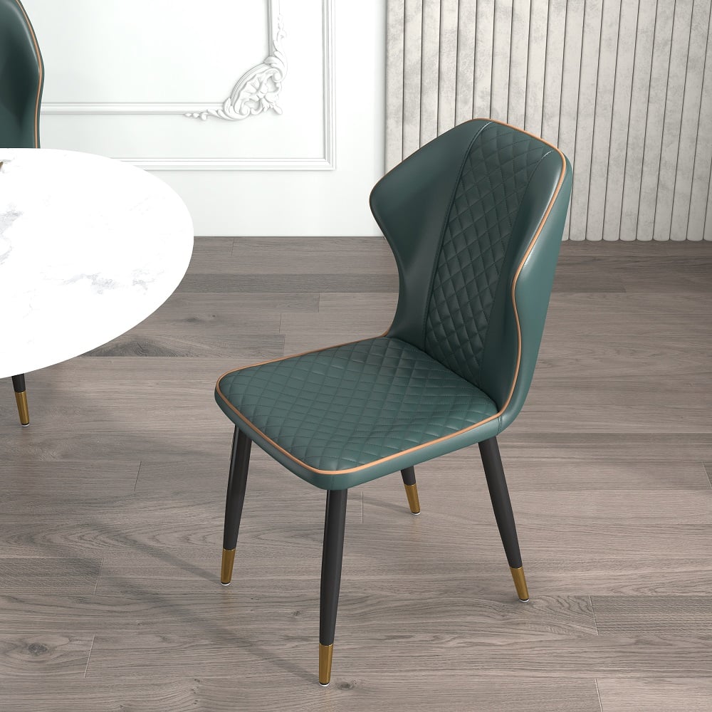 Dark Green Modern PU Leather Wingback Dining Chair (Set of 2) Carbon Steel Leg