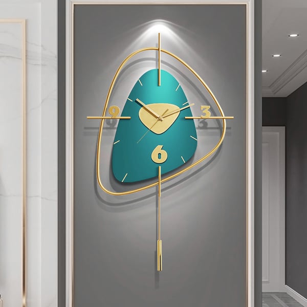 Dark Green & Gold Creative Scandinavian Wall Clock Metal Pendulum Mute Home Decor Clock