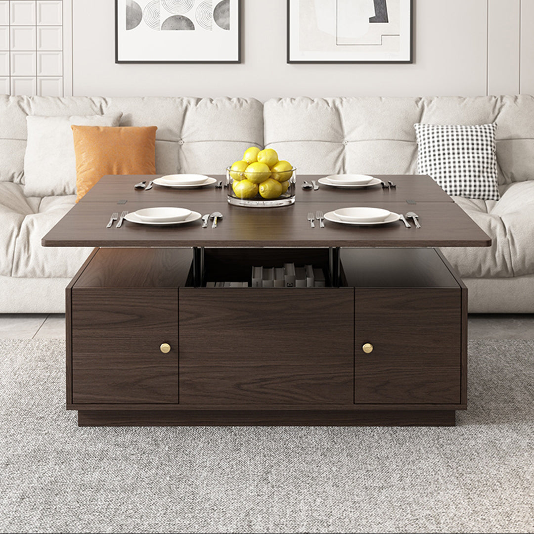 Modern Walnut Pure Multi-functional Rectangle Lift-top Coffee Table Extendable with Storage