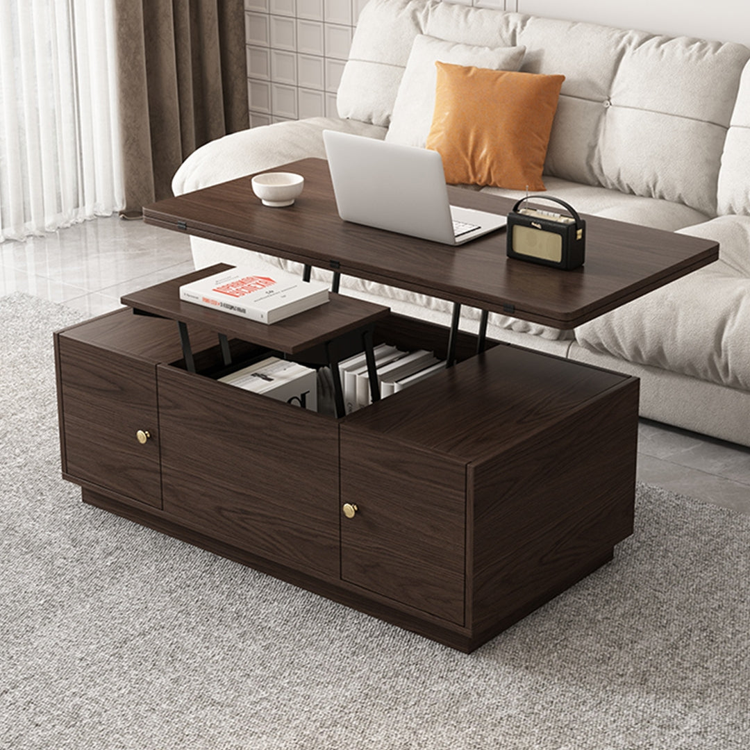 Modern Walnut Pure Multi-functional Rectangle Lift-top Coffee Table Extendable with Storage
