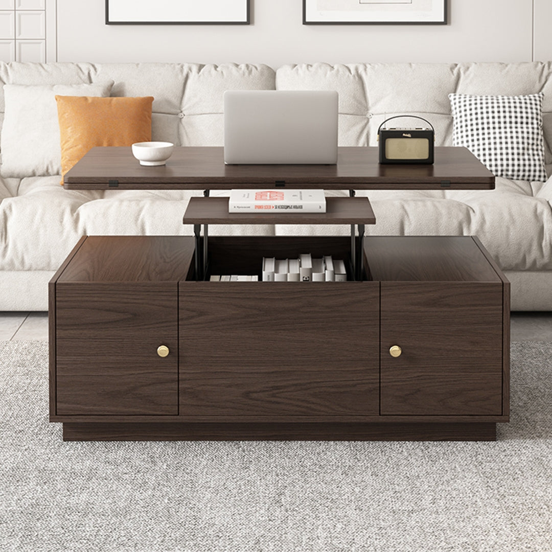 Modern Walnut Pure Multi-functional Rectangle Lift-top Coffee Table Extendable with Storage