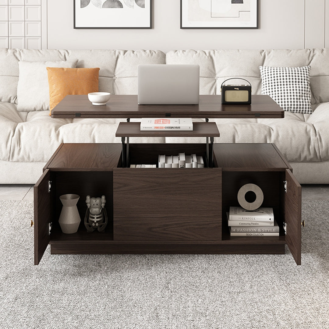 Modern Walnut Pure Multi-functional Rectangle Lift-top Coffee Table Extendable with Storage