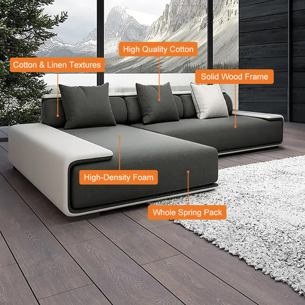 Doart 112" Cotton & Linen 4-Seater Modern Corner Modular Sectional Sofa L-Shaped