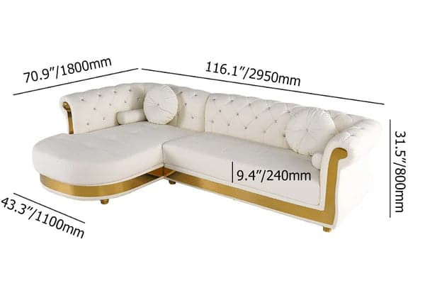 Modern L-Shaped White Corner Sectional Sofa 5-Seater Loveseat with Chaise Pillows