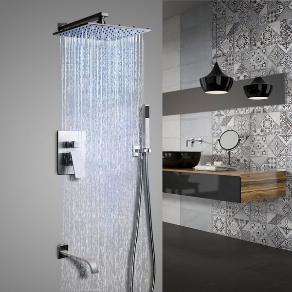 Ensemble de douche à LED en nickel brossé 10" avec douchette à main et bec de baignoire Ensemble combiné de douche