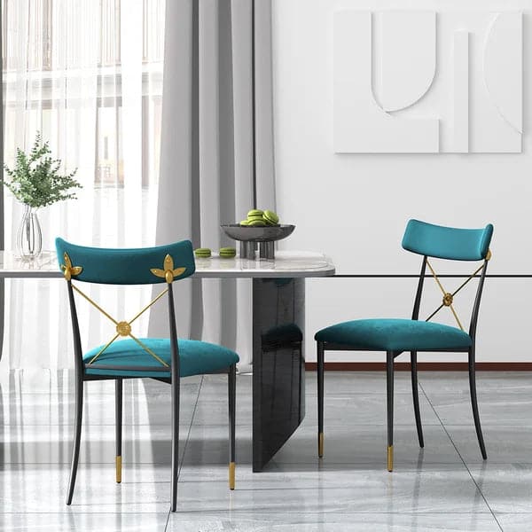Empire Style Upholstered Cross Back Green Side Chair Dining Chair
