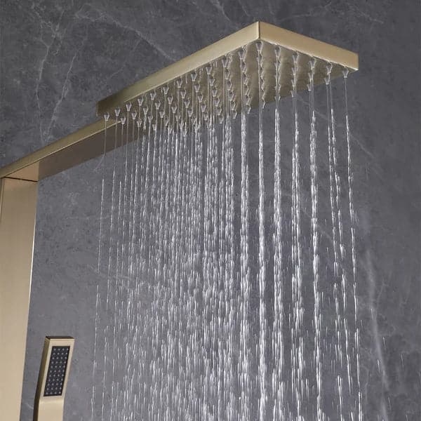 Exposed Thermostatic Shower Fixture with Rain Shower Head and Hand Shower Brushed Gold