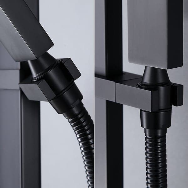 Exposed Thermostatic Shower Fixture with Rain Shower Head and Hand Shower Matte Black