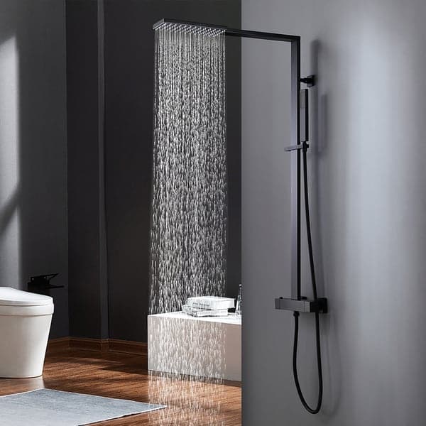 Exposed Thermostatic Shower Fixture with Rain Shower Head and Hand Shower Matte Black