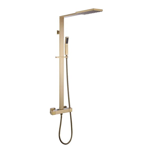 Exposed Thermostatic Shower Fixture with Rain Shower Head and Hand Shower Brushed Gold