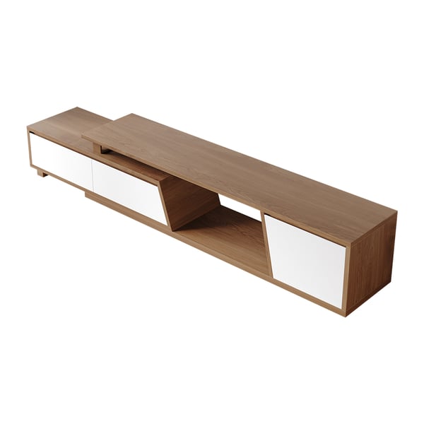 Fero Minimalist Rectangle White & Walnut Extendable TV Stand with 3 Drawers Up to 120