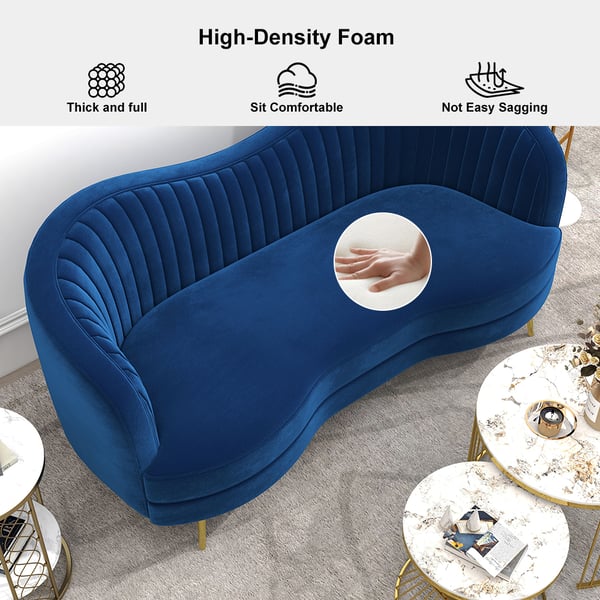 Luxury 72" Vertical Channel Tufted Curved Performance Velvet Sofa in Blue