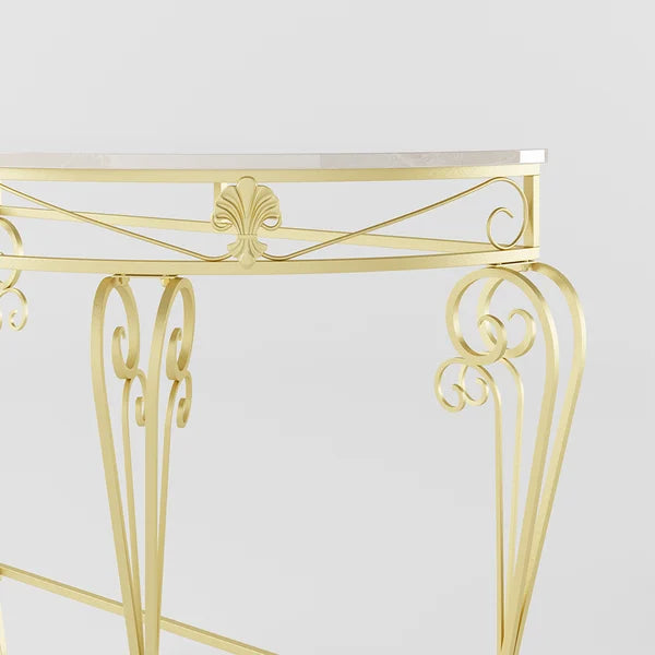 Table console en métal de campagne française, table d'entrée classique avec cadre doré