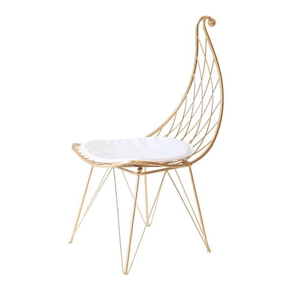 Chaise de salle à manger Glam en métal creuse avec coussin en cuir PU au fini doré