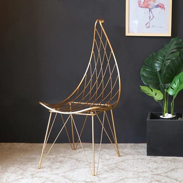 Glam Metal Dining Chair Hollow with PU Leather Cushion in Gold Finish Chair