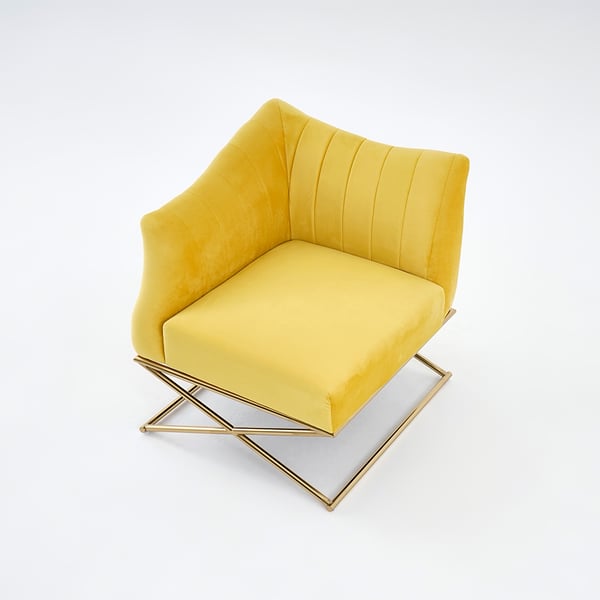 Yellow Velvet-upholstered Accent Chair in Gold Legs Style in A Right Side Chair