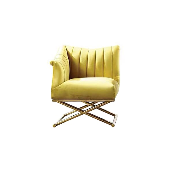 Yellow Velvet-upholstered Accent Chair in Gold Legs Style in A Right Side Chair