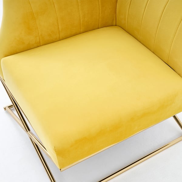 Yellow Velvet-upholstered Accent Chair in Gold Legs Style in A Right Side Chair