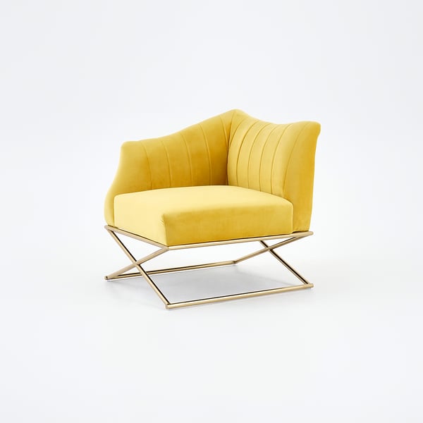 Yellow Velvet-upholstered Accent Chair in Gold Legs Style in A Right Side Chair