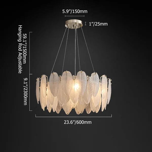 Glassi Modern Round 6-Light Tiered Frosted Feathers Glass Chandelier