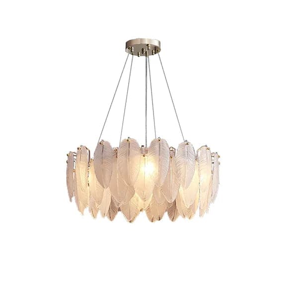 Glassi Modern Round 6-Light Tiered Frosted Feathers Glass Chandelier