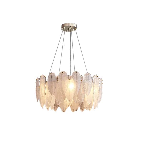 Glassi Modern Round 6-Light Tiered Frosted Feathers Glass Chandelier